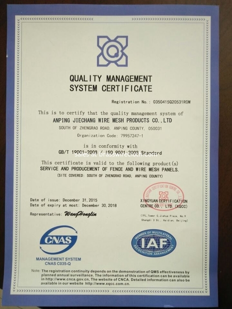 China Anping Jiechang Wire Mesh Products Co.,LTD certification